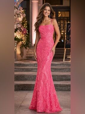 Pink Sequin Mermaid Gown Corset Back NEW Out of stock Hard to find Size Small